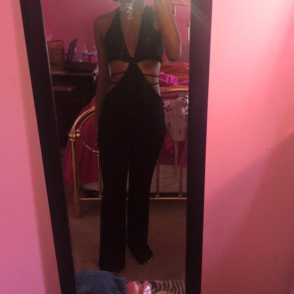 Black Plunge Cut-Out Jumpsuit